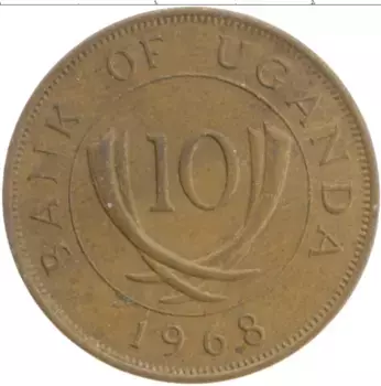 Монета 10 центов Уганды 1968 года Бронза