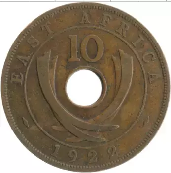 Монета 10 центов Восточной Африки 1922 года Бронза Георг V