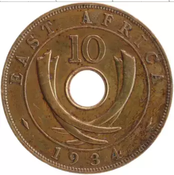 Монета 10 центов Восточной Африки 1934 года Бронза Георг V