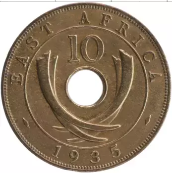 Монета 10 центов Восточной Африки 1935 года Бронза Георг V