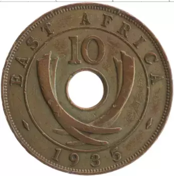 Монета 10 центов Восточной Африки 1935 года Бронза Георг V