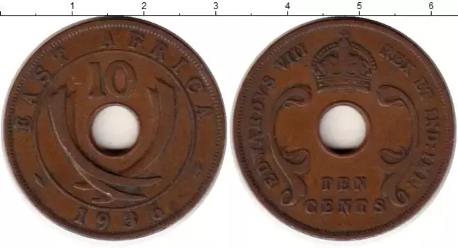 Монета 10 центов Восточной Африки 1936 года Бронза Эдуард VIII