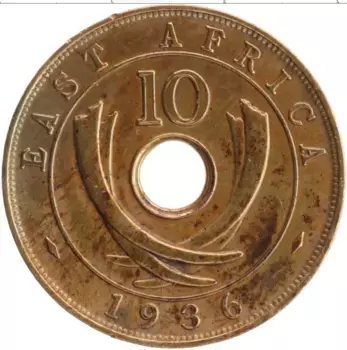 Монета 10 центов Восточной Африки 1936 года Бронза Эдуард VIII