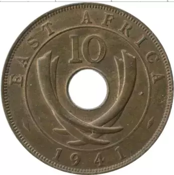 Монета 10 центов Восточной Африки 1941 года Бронза Георг VI