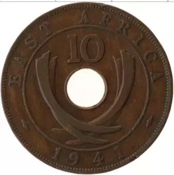 Монета 10 центов Восточной Африки 1941 года Бронза Георг VI