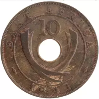 Монета 10 центов Восточной Африки 1941 года Бронза Георг VI