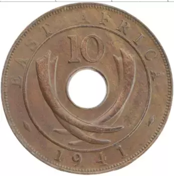 Монета 10 центов Восточной Африки 1941 года Бронза Георг VI