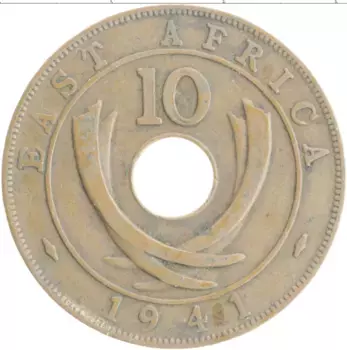 Монета 10 центов Восточной Африки 1941 года Бронза Георг VI