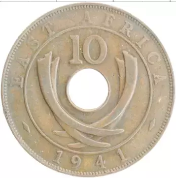 Монета 10 центов Восточной Африки 1941 года Бронза Георг VI
