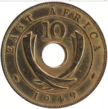 Монета 10 центов Восточной Африки 1949 года Бронза Георг VI