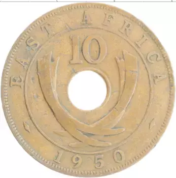 Монета 10 центов Восточной Африки 1950 года Бронза Георг VI