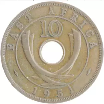 Монета 10 центов Восточной Африки 1951 года Бронза Георг VI