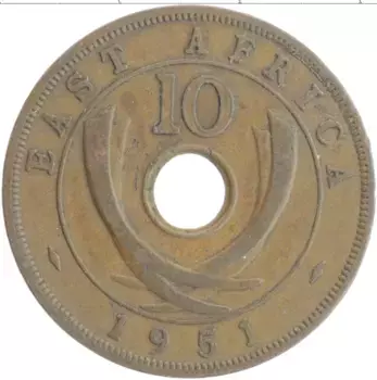 Монета 10 центов Восточной Африки 1951 года Бронза Георг VI