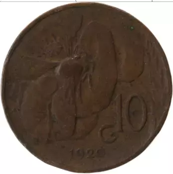 Монета 10 чентезимо Италии 1926 года Бронза Витторио Эмануил III