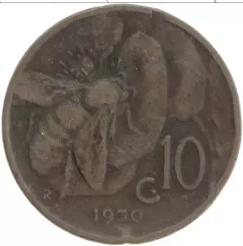 Монета 10 чентезимо Италии 1930 года Бронза Виктор Эммануил III