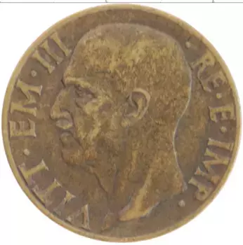 Монета 10 чентезимо Италии 1940 года Бронза Витторио Эмануил III