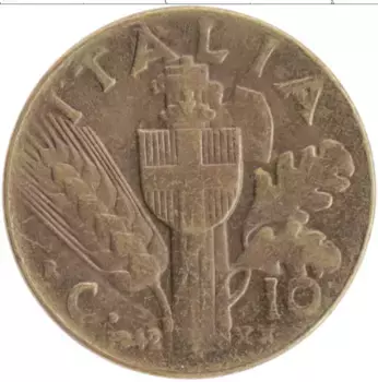 Монета 10 чентезимо Италии 1942 года Бронза Витторио Эммануил III