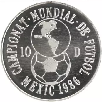 Монета 10 динерс Андорры 1986 года Серебро Чемпионат мира по футболу-1986 в Мексике