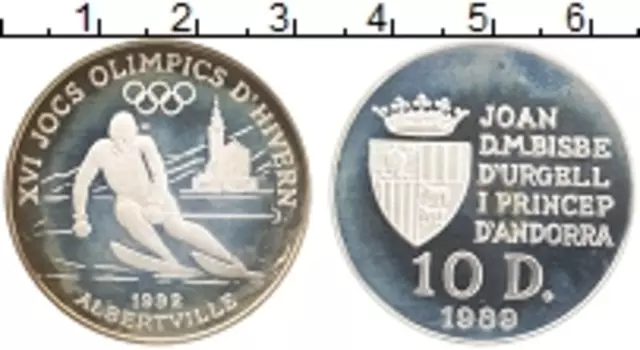 Монета 10 динерс Андорры 1989 года Серебро Олимпийские игры