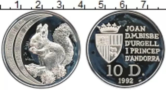 Монета 10 динерс Андорры 1992 года Серебро Сохранение животного мира