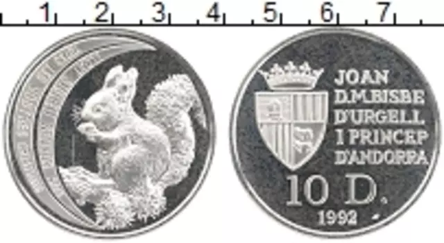 Монета 10 динерс Андорры 1992 года Серебро Сохранение животного мира