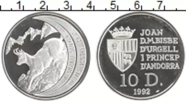 Монета 10 динерс Андорры 1992 года Серебро Сохранение животного мира