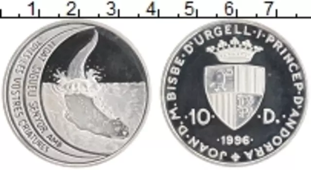 Монета 10 динерс Андорры 1996 года Серебро Сохранение животного мира