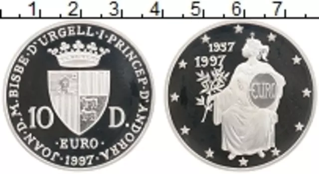 Монета 10 динерс Андорры 1997 года Серебро 40 лет Римскому договору