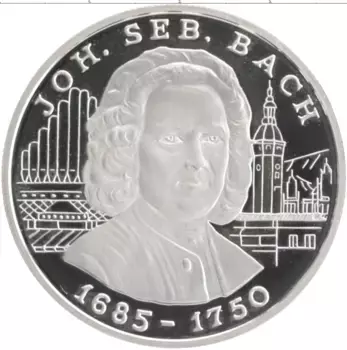 Монета 10 динерс Андорры 1997 года Серебро Иоганн Себастьян Бах