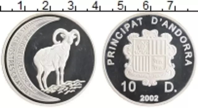 Монета 10 динерс Андорры 2002 года Серебро Сохранение животного мира