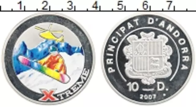 Монета 10 динерс Андорры 2007 года Серебро Цветная