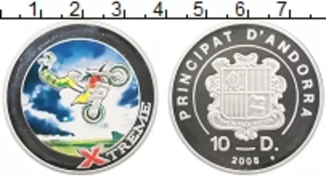 Монета 10 динерс Андорры 2008 года Серебро Цветная