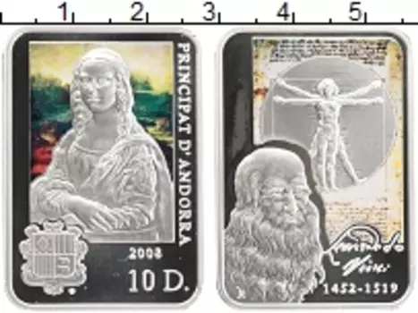 Монета 10 динерс Андорры 2008 года Серебро Художники мира - Леонардо да Винчи