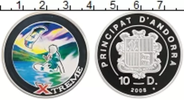 Монета 10 динерс Андорры 2008 года Серебро Экстрим