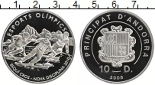 Монета 10 динерс Андорры 2008 года Серебро Олимпийские игры