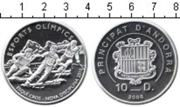 Монета 10 динерс Андорры 2008 года Серебро Олимпийские игры