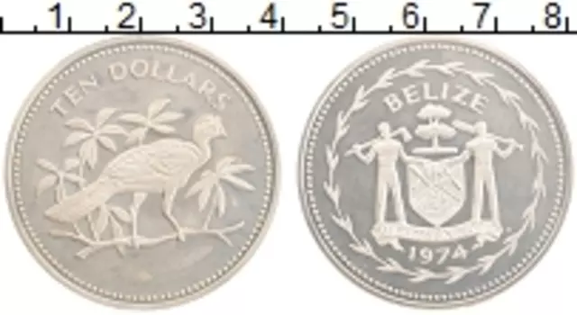 Монета 10 долларов Белиза 1974 года Серебро