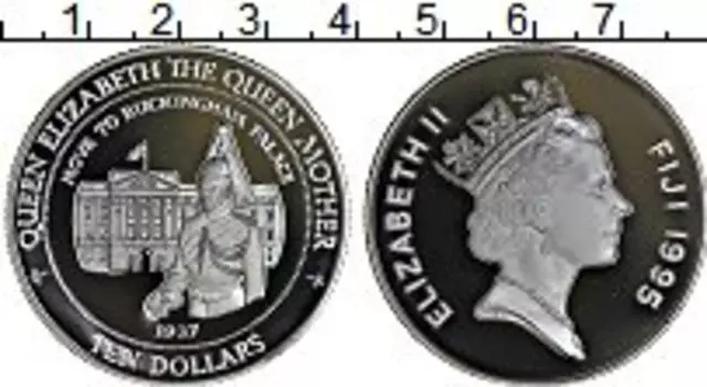 Монета 10 долларов Фиджи 1995 года Серебро Елизавета II королева мать