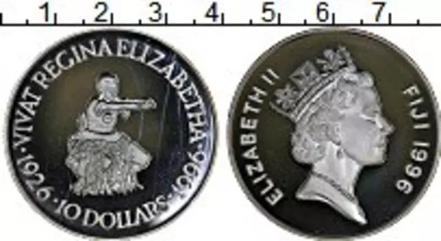 Монета 10 долларов Фиджи 1996 года Серебро 70 лет Елизаветы II