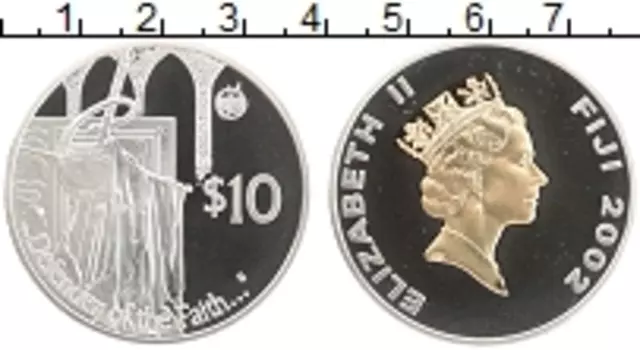Монета 10 долларов Фиджи 2002 года Серебро 50 лет правления Елизаветы II