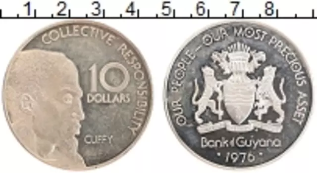Монета 10 долларов Гайаны 1976 года Серебро Каффи