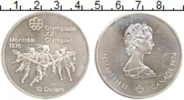 Монета 10 долларов Канады 1974 года Серебро Елизавета II
