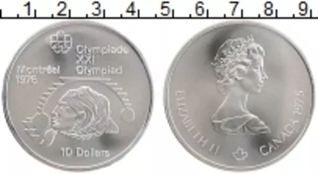 Монета 10 долларов Канады 1975 года Серебро Елизавета II