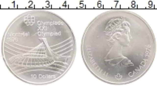 Монета 10 долларов Канады 1976 года Серебро Елизавета II