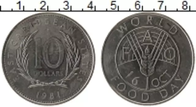 Монета 10 долларов Кариб 1981 года Медно-никель ФАО