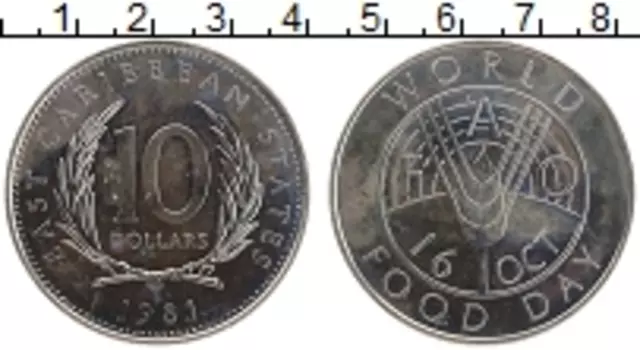 Монета 10 долларов Кариб 1981 года Медно-никель ФАО