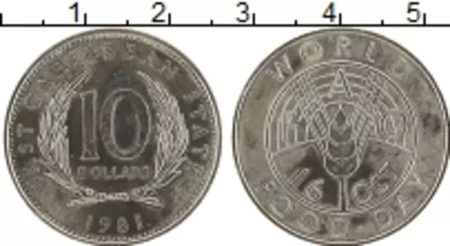 Монета 10 долларов Кариб 1981 года Медно-никель ФАО