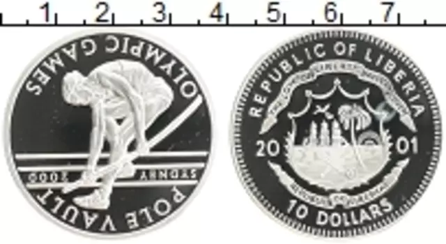 Монета 10 долларов Либерии 2001 года Серебро Олимпийские игры в Сиднее