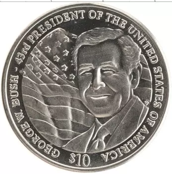 Монета 10 долларов Либерии 2002 года Медно-никель 43-й президент США Джордж Уокер Буш