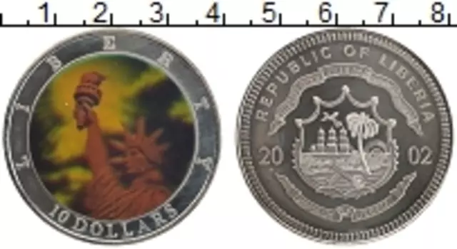 Монета 10 долларов Либерии 2002 года Медно-никель Голограмма